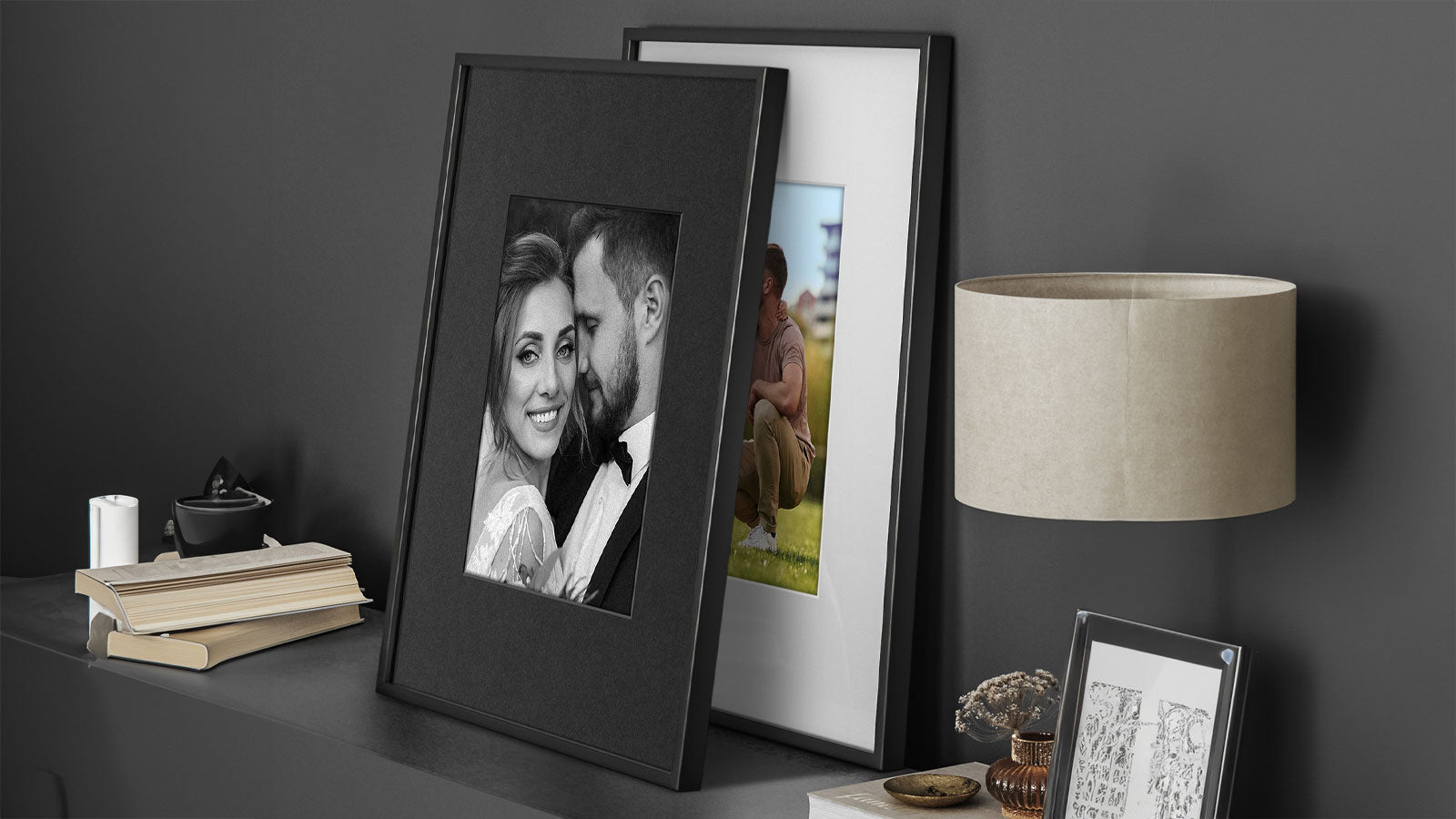 Aluratek 13.3" ePaper frame on desktop with lamp