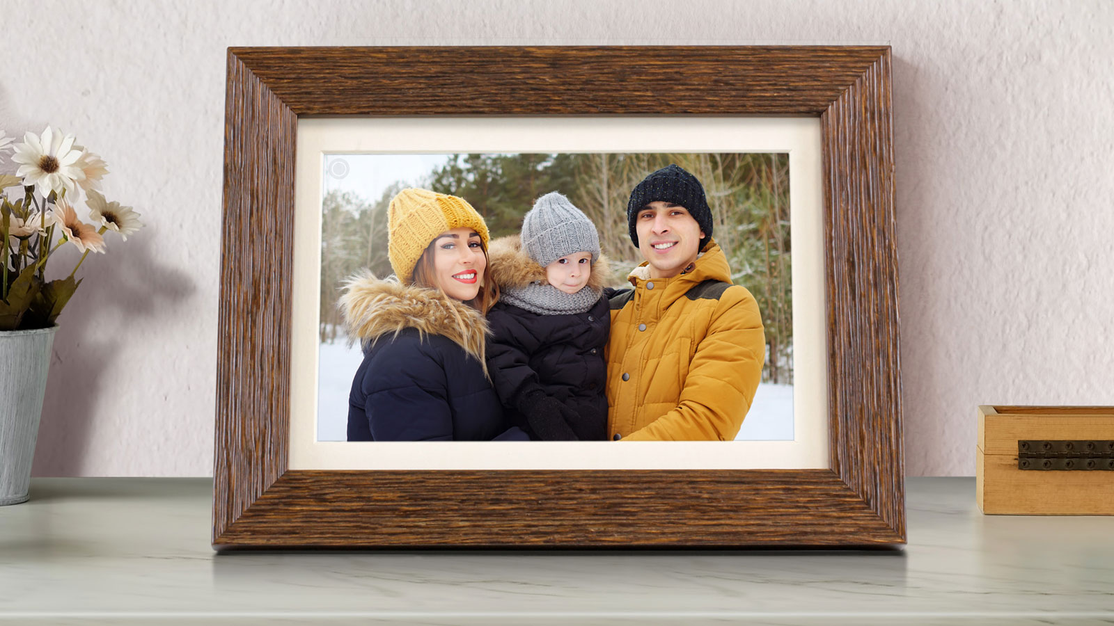 Aluratek Distressed Wood Frame on Shelf