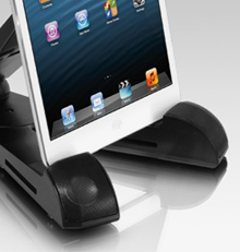 iPad sitting on a stand