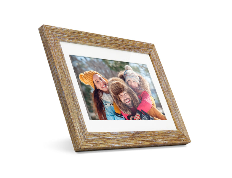 10" Distressed Wood WiFi Digital Photo Frame w/ Touchscreen Front-Left Side View