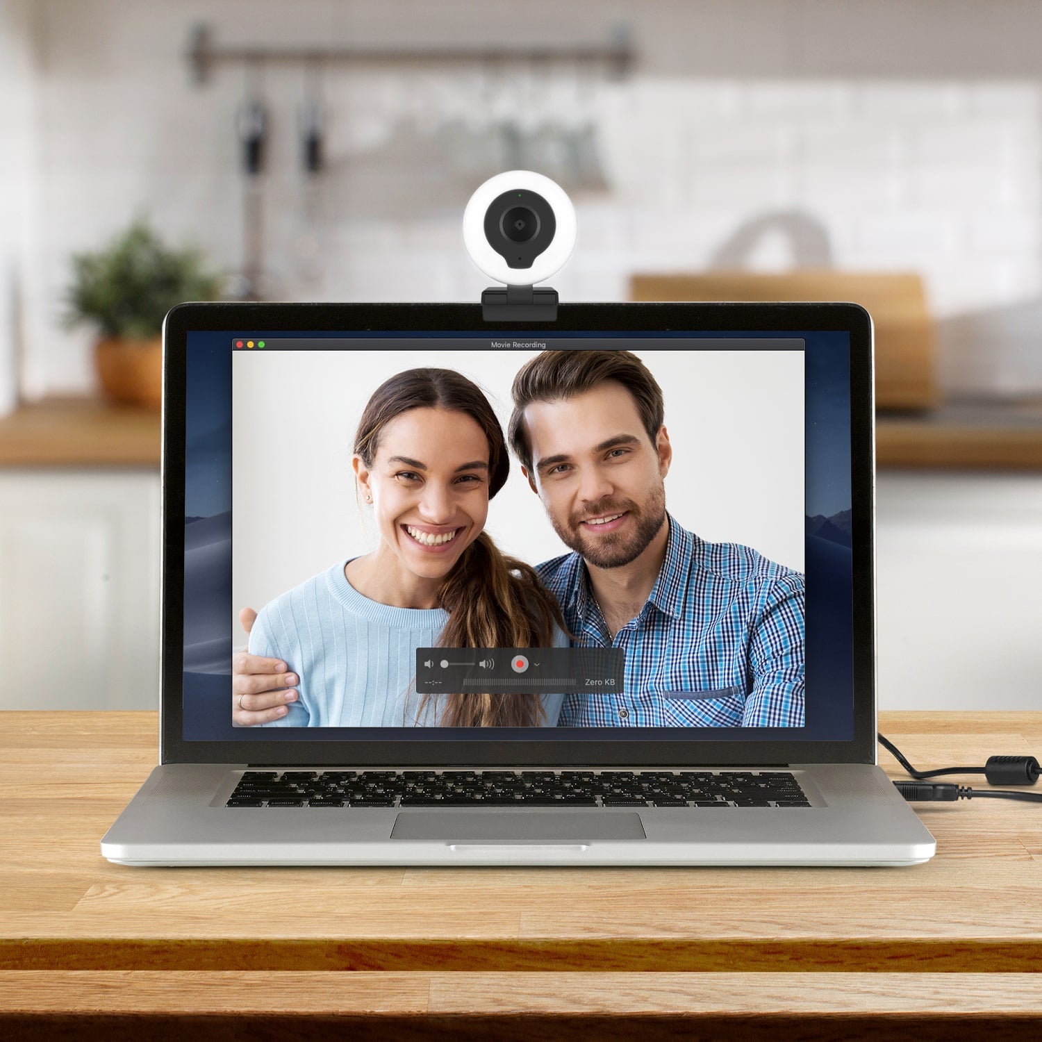 Aluratek 2K HD Ring Light Webcam with Tripod lifestyle laptop