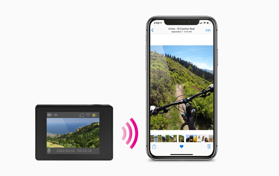 Aluratek 4K Wi-Fi Sports Action Camera Video directly to your smartphone