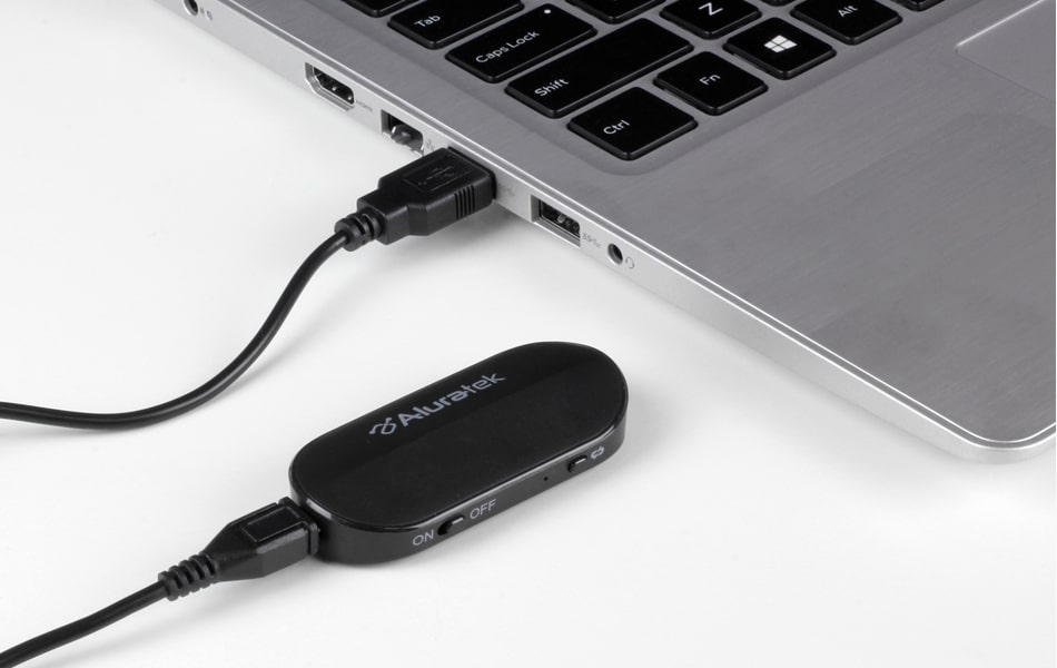 Aluratek Bluetooth Audio Transmitter with Detached Cable Bluetooth Transmit Audio For Hours