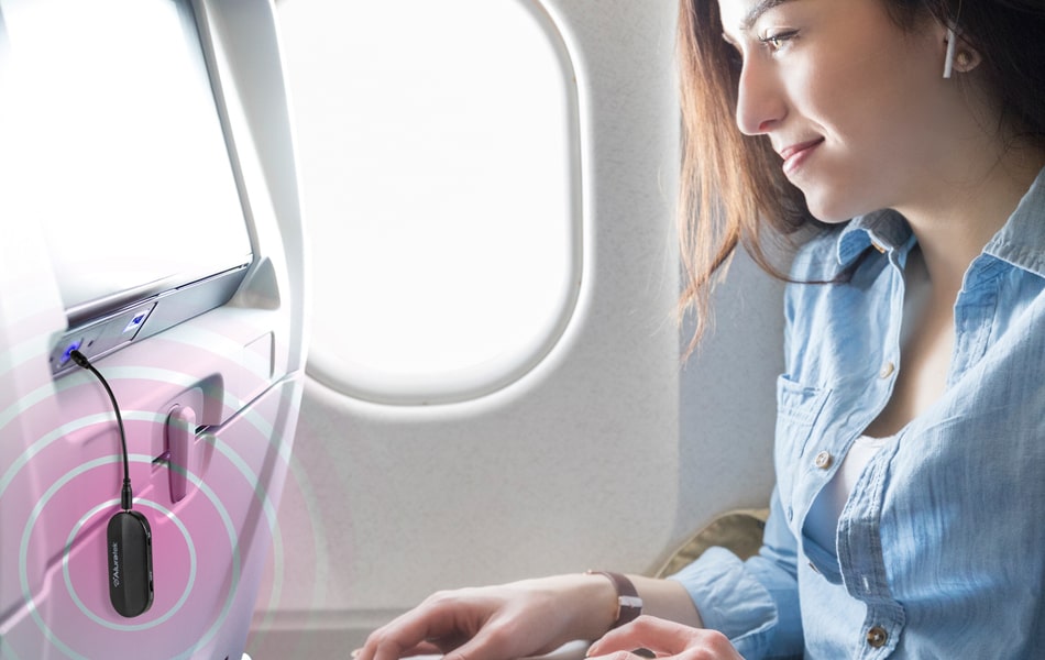 Aluratek Bluetooth Audio Transmitter with Detached Cable Upgrade Your Flight Experience