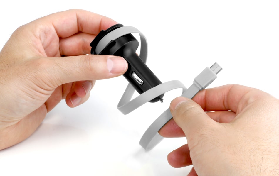 Aluratek Car Charger with Built-in Type-C Rolling Ribbon Cable and USB Charging Port Ribbon Cable