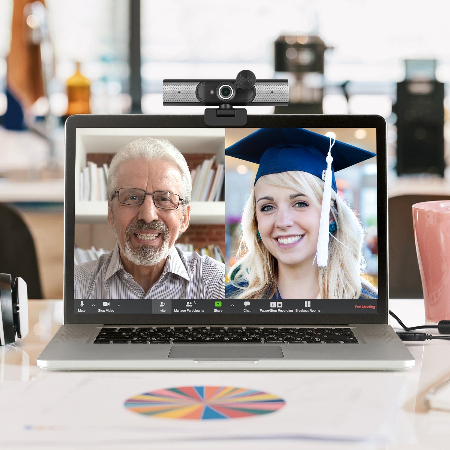 HD 1080p Webcam with Omnidirectional Mic and Built-in Speakers