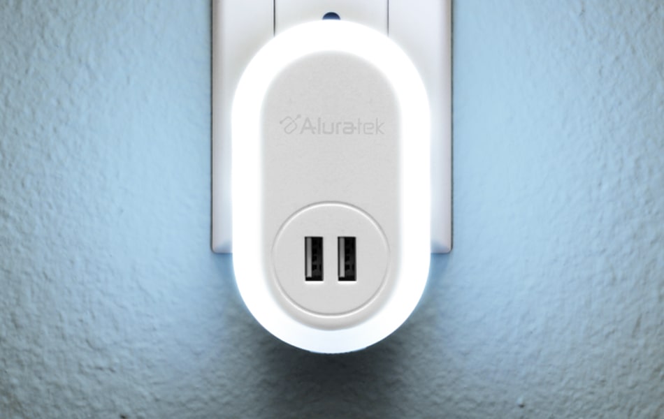 Aluratek LED Nightlight with Dual USB Charging Ports bright LED Nightlight