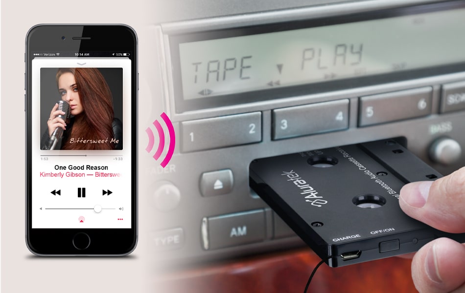 Aluratek Universal Bluetooth Audio Cassette Receiver Blutooth enable your car