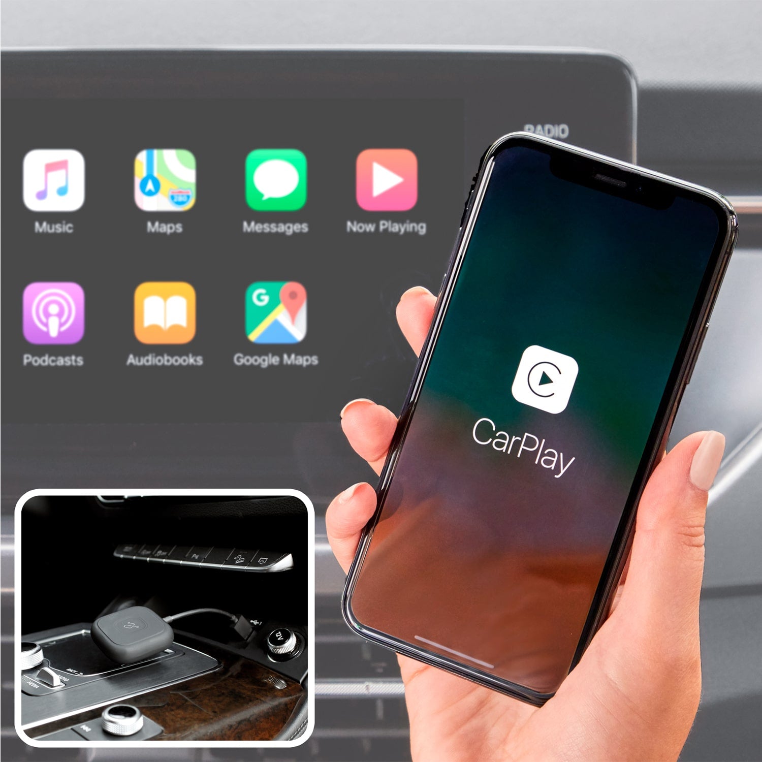 Aluratek Wireless Adapter for Apple CarPlay Black Lifestyle Connection