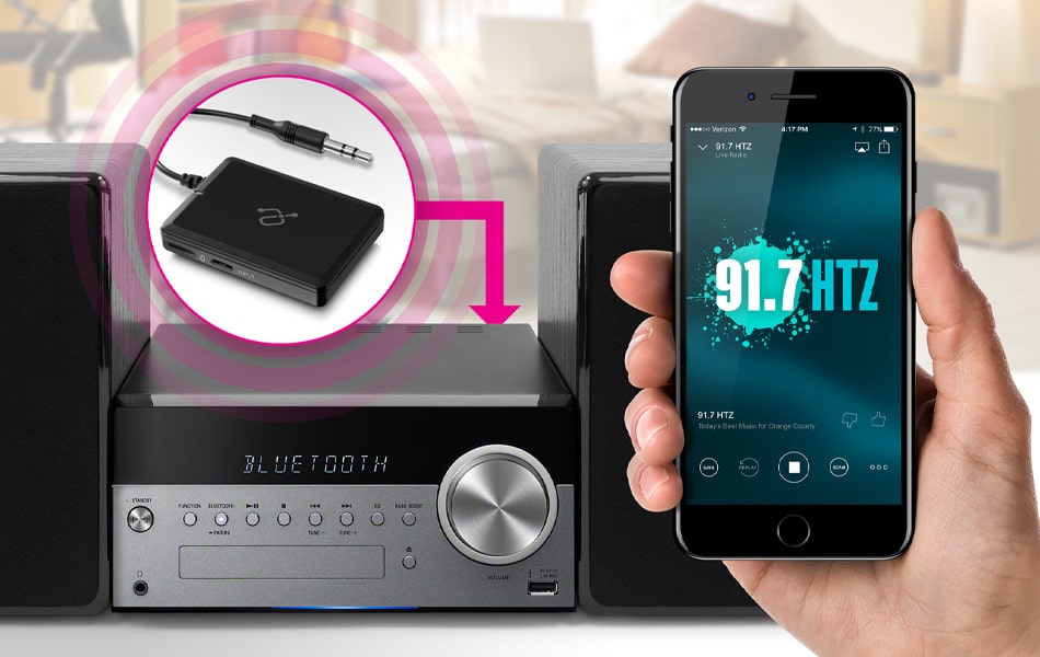 Aluratek iStream Bluetooth Audio Receiver with Attached Cable Bluetooth Enable Home Stereos