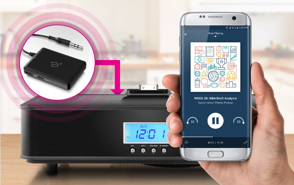 Aluratek iStream Bluetooth Audio Receiver with Attached Cable Bring Old Speaker Docks Back to Life