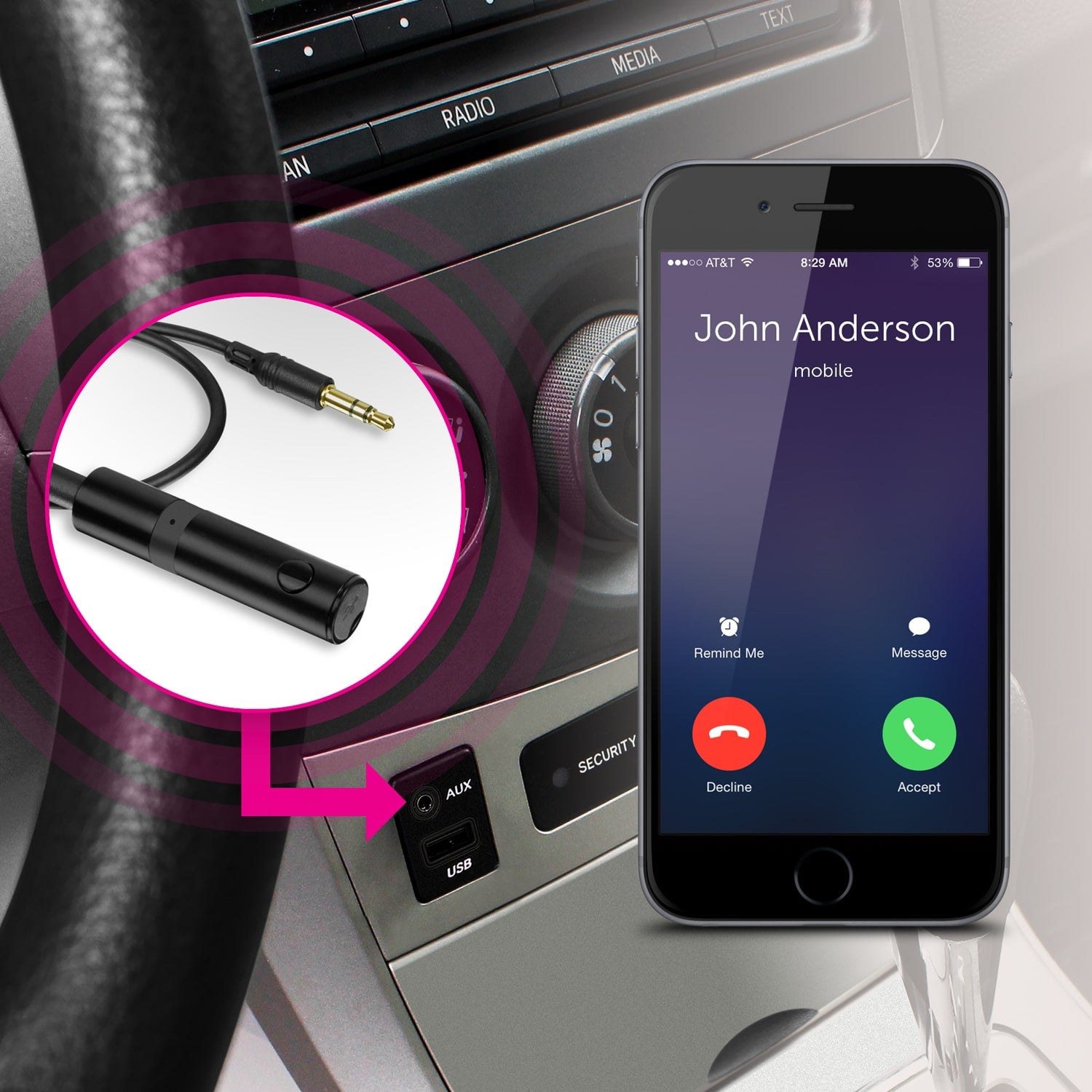 Bluetooth Audio Receiver with Built-in Microphone for Handsfree Calling Lifestyle Car stereo