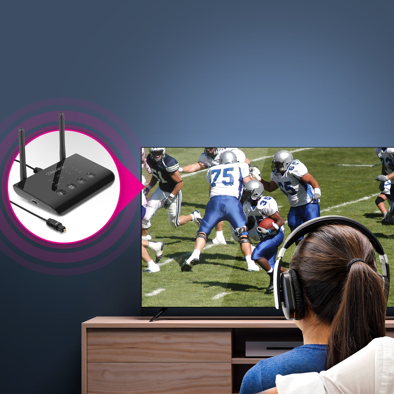 Bluetooth Optical Audio Receiver Transmitter Lifestyle livingroom TV