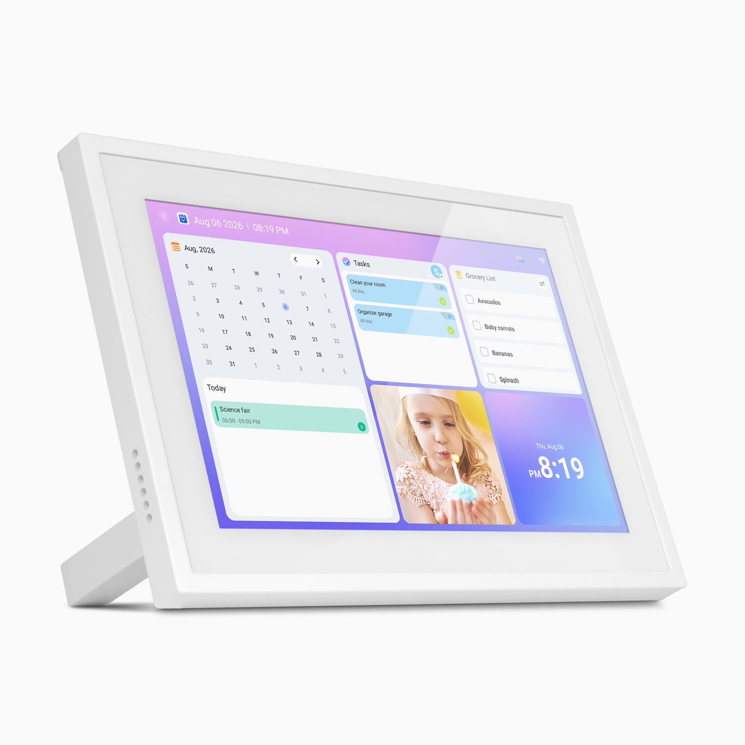 10.1" Smart WiFi Digital Calendar and Photo Frame with Touchscreen IPS LCD Display, Auto Rotation, Light Sensor and 32GB Built-in Memory