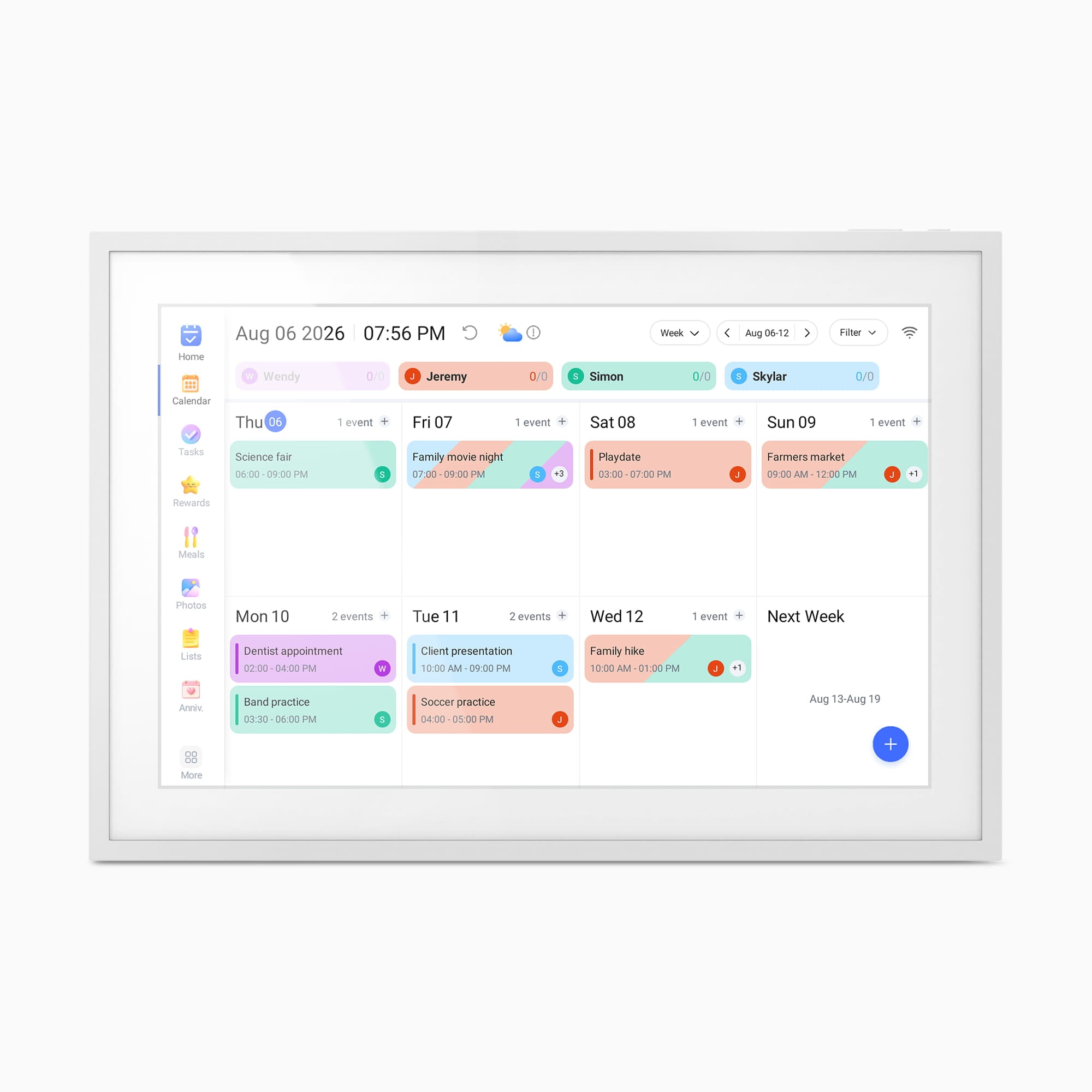 10.1" Smart WiFi Digital Calendar and Photo Frame with Touchscreen IPS LCD Display, Auto Rotation, Light Sensor and 32GB Built-in Memory