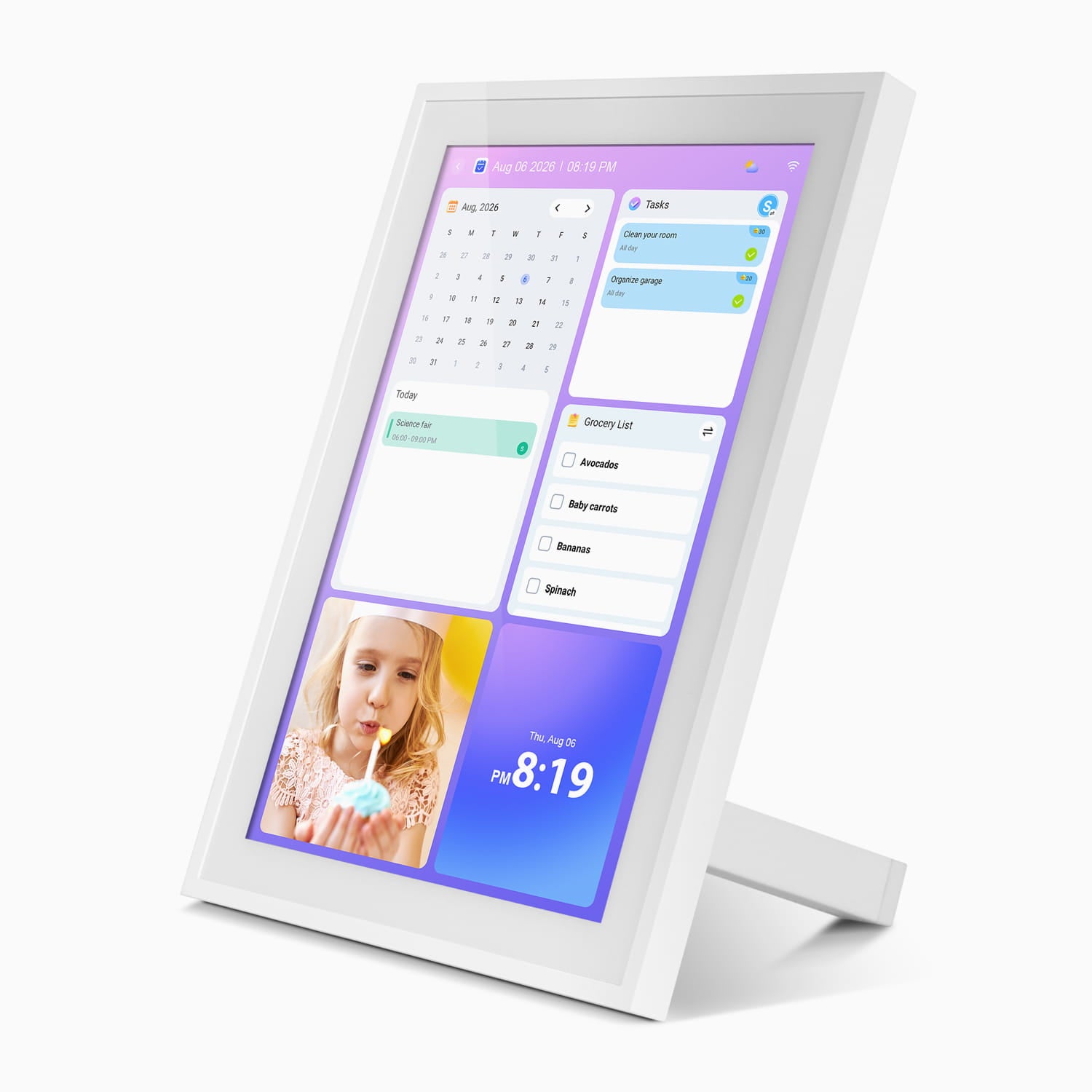 10.1" Smart WiFi Digital Calendar and Photo Frame with Touchscreen IPS LCD Display, Auto Rotation, Light Sensor and 32GB Built-in Memory