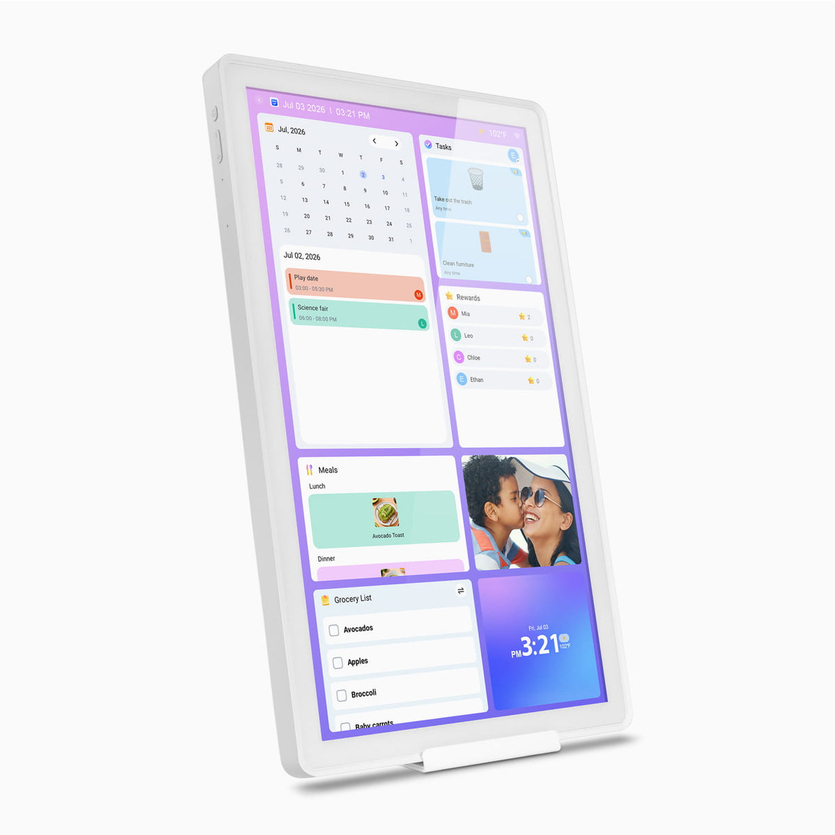 21.5" Smart WiFi Digital Calendar and Photo Frame with Touchscreen IPS LCD Display, Auto Rotation, Light Sensor and 32GB Built-in Memory