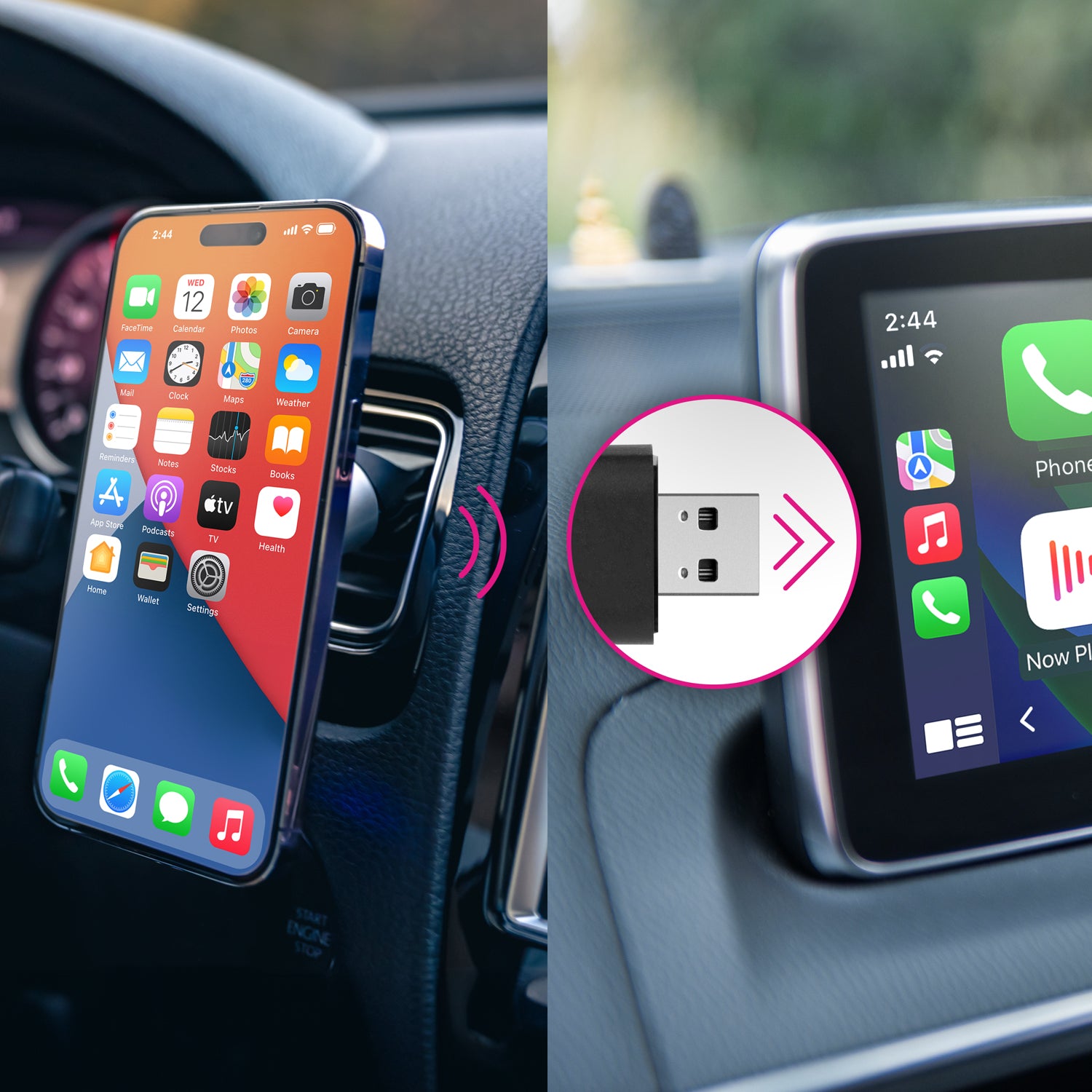 Combo Slim Wireless Car Adapter for Apple CarPlay and Android Auto