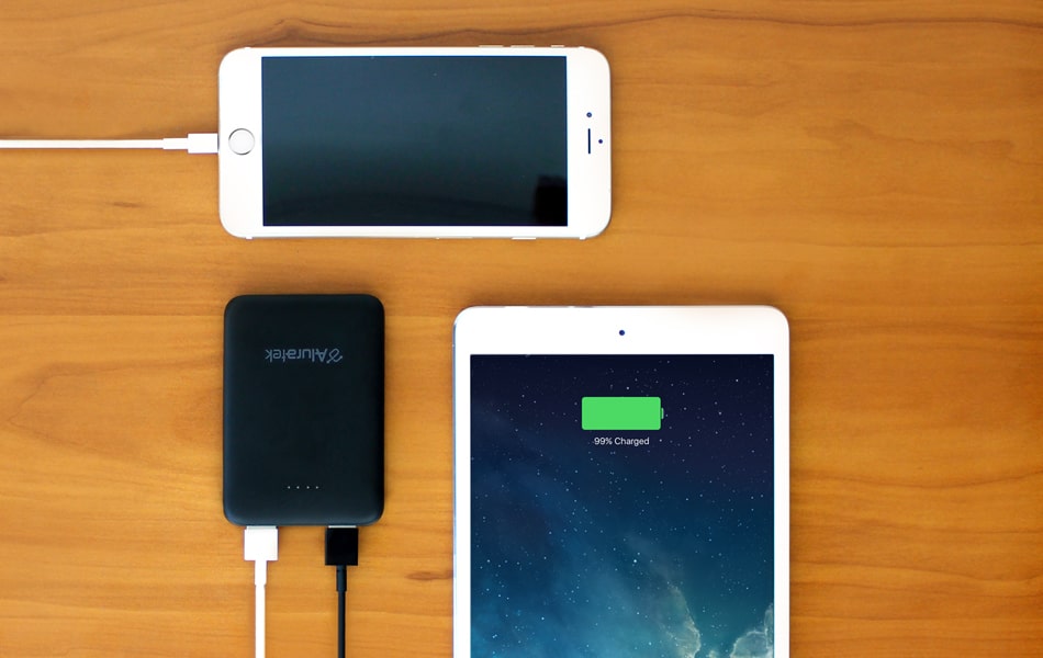 Aluratek portable 10k power bank dual device charging