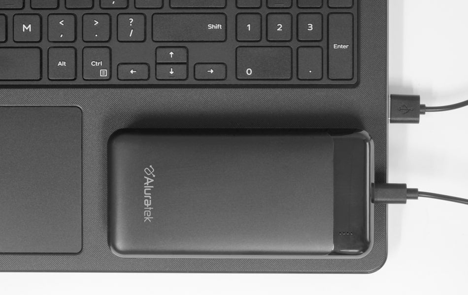 Aluratek portable 20k power bank Qualcomm viewer Recharge and Go