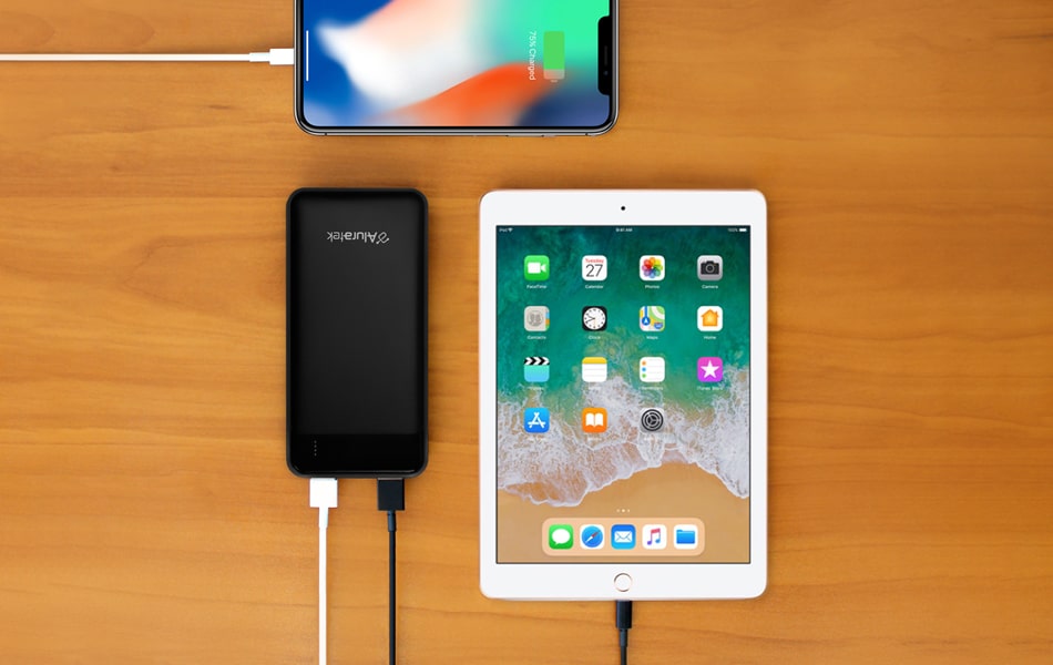 Aluratek portable 20k power bank Qualcomm viewer quick charge
