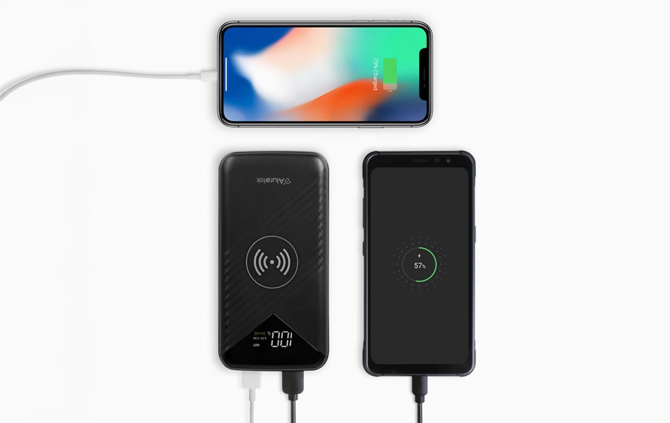 aluratek wireless charging 10k power bank Dual device charging