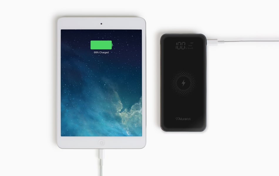 aluratek wireless charging 10k power bank type-C viewer PD fast charging