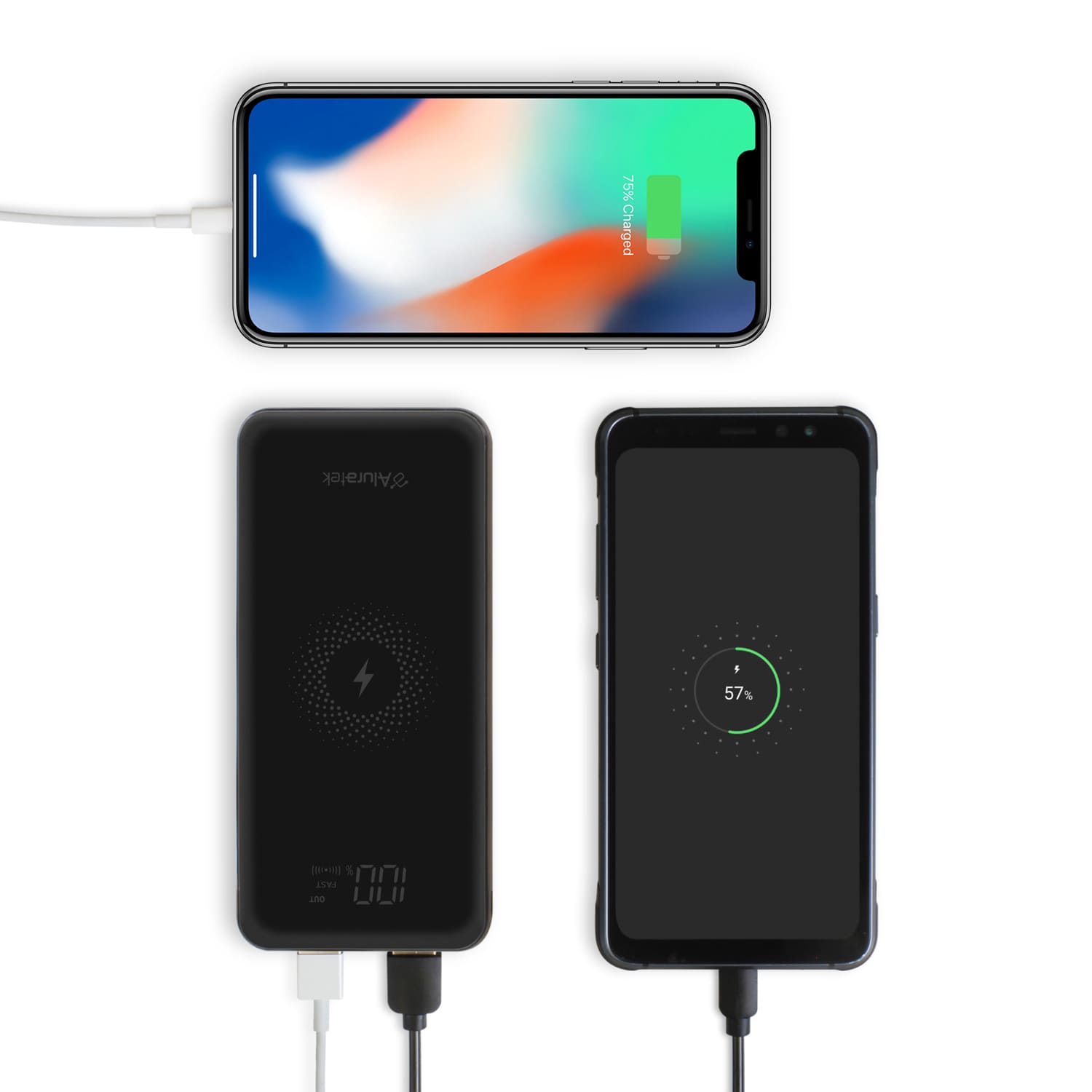 aluratek wireless charging 10k power bank type-C viewer USB charging