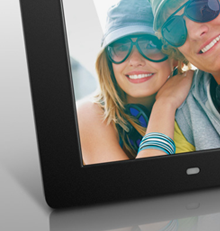 Aluratek Digital Photo Frame Sitting on Shelf