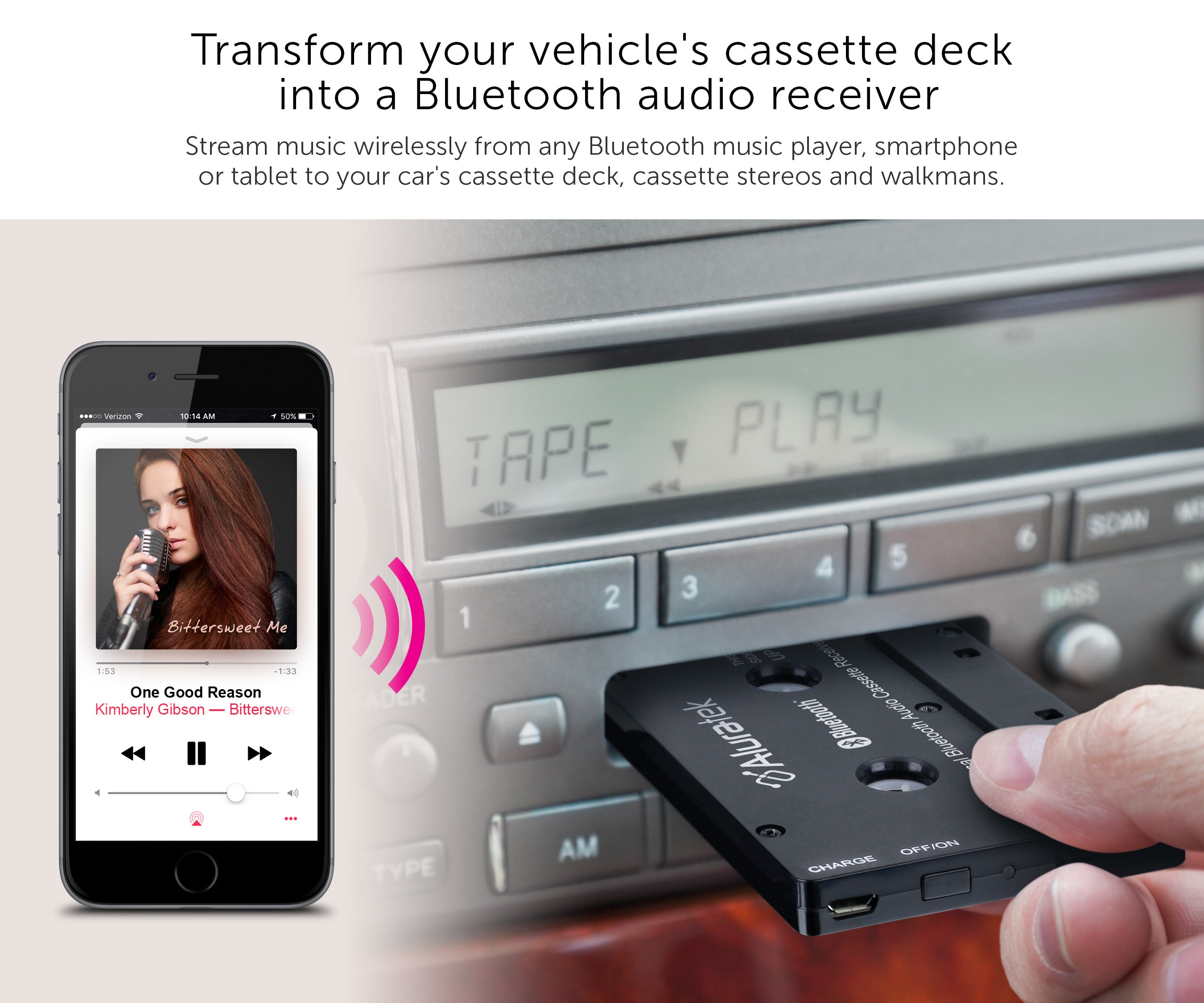 Arsvita Bluetooth Cassette Player Receiver for Car, Wireless Bluetooth 5.0  Audio Cassette Adapter for Old Car Tape Player, Cassette Tape Bluetooth  Transmitter for Vintage Cars 