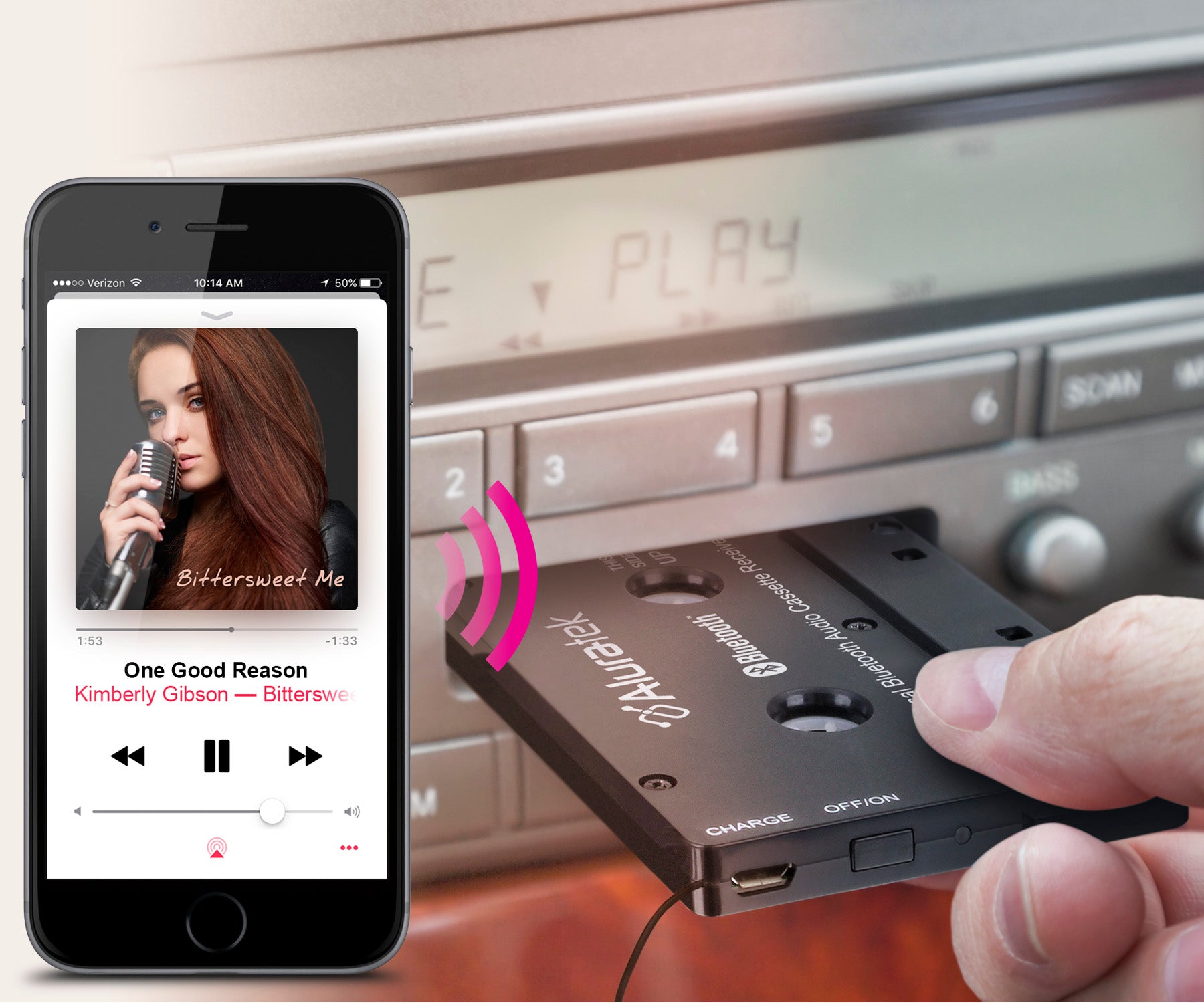 Universal 3.5mm Audio Adapter, Car Cassette to Headphone Jack in Purple