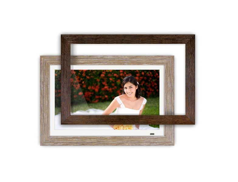 13.3" Distressed Wood Digital Photo Frame with Interchangeable Frames