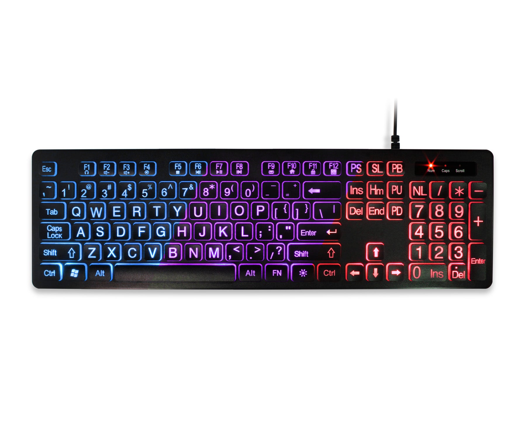 Large Print Tri-color LED Backlight Illuminated Keyboard
