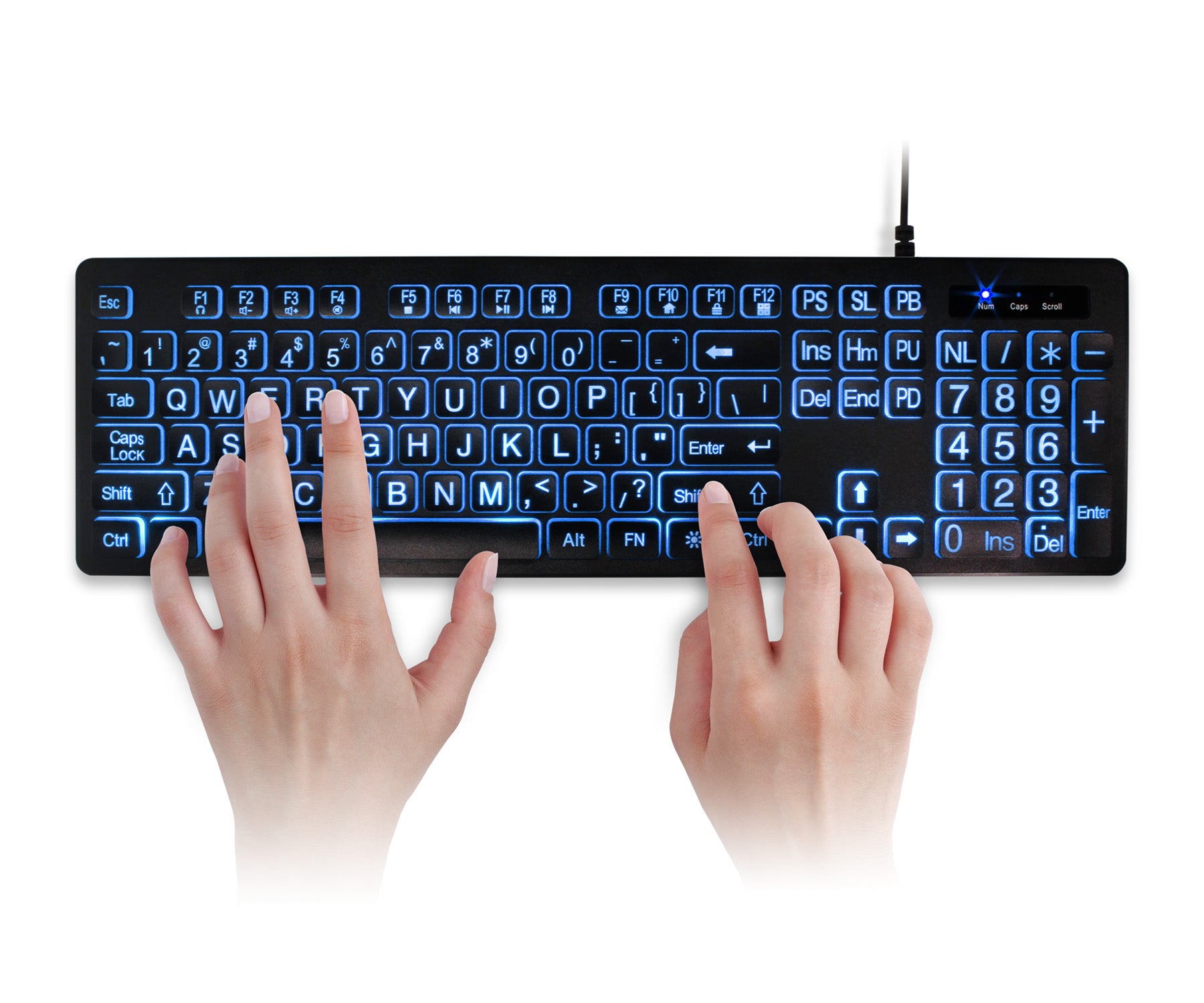 Large Print Tri-color LED Backlight Illuminated Keyboard