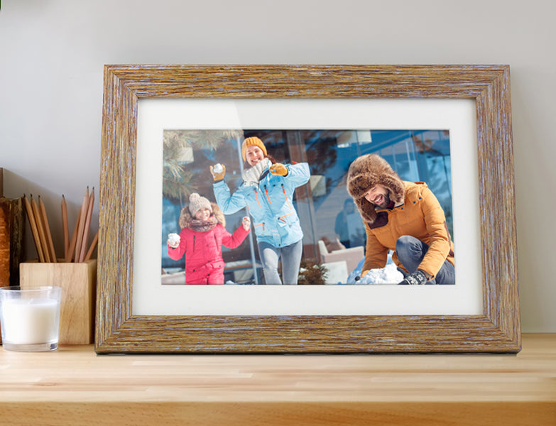 Distressed Wood WiFi Digital Photo Frame with Touchscreen IPS LCD Display and 16GB Built-in Memory - 10 inch