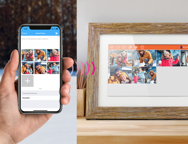 Send photos and videos from your mobile device to the frame using the Frametime app
