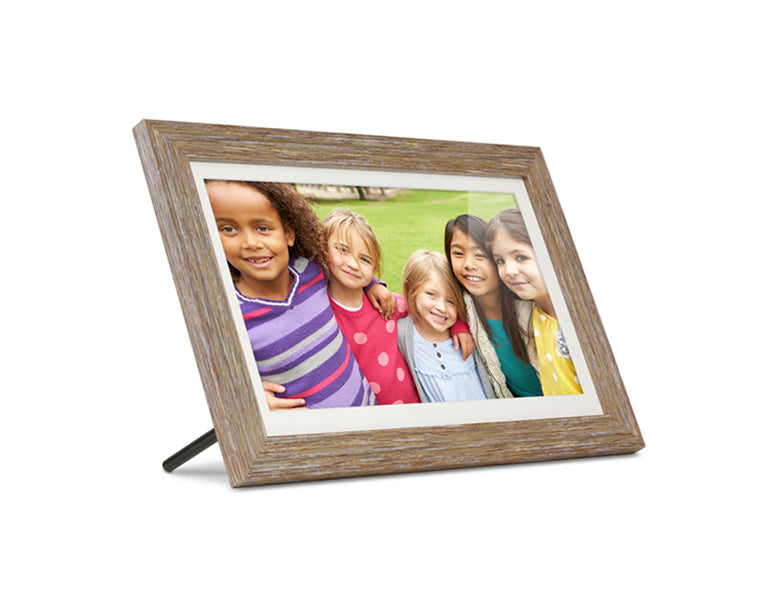 13.3" Distressed Wood WiFi Digital Photo Frame Front Left Side View