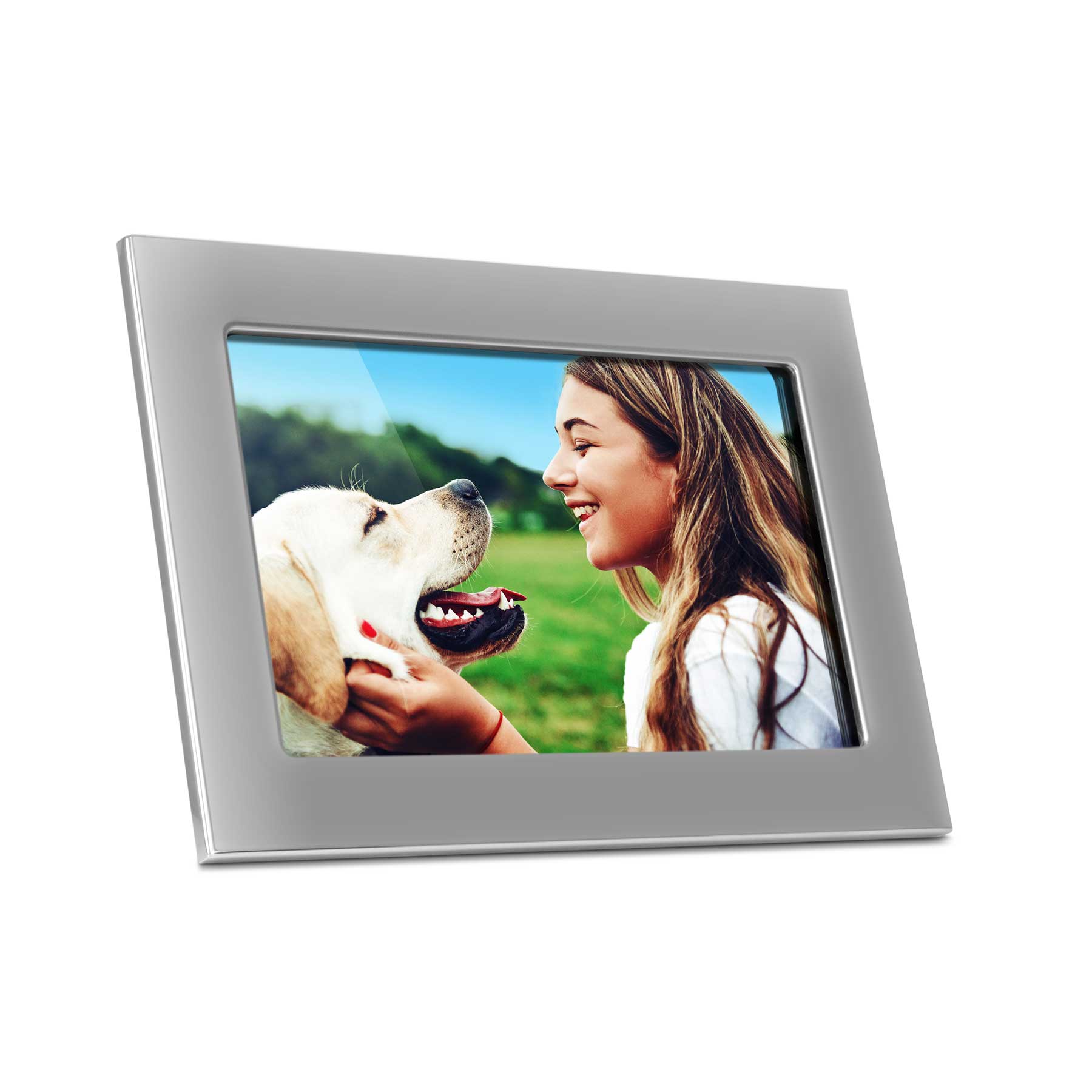 Silver WiFi Digital Photo Frame with Touchscreen IPS LCD Display and 1