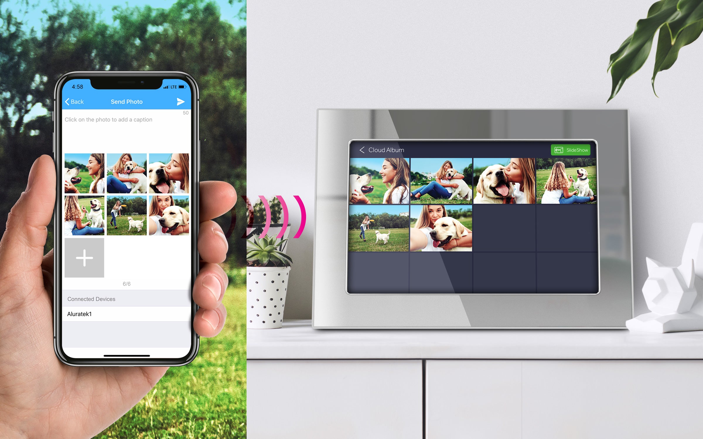 Silver WiFi Digital Photo Frame with Touchscreen IPS LCD Display and 1