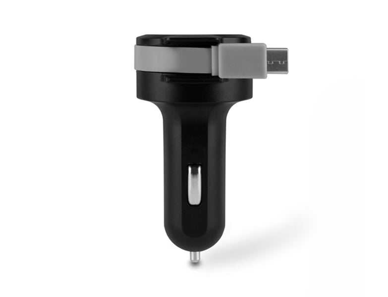 4.8A Car Charger with Built-in Type-C Rolling Ribbon Cable and USB Charging Port