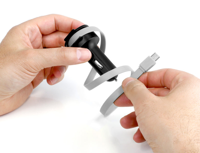 4.8A Car Charger with Built-in Type-C Rolling Ribbon Cable and USB Charging Port