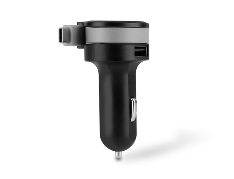 4.8A Car Charger with Built-in Type-C Rolling Ribbon Cable and USB Charging Port