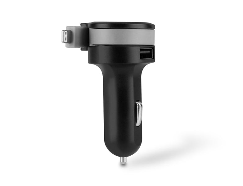 4.8A Car Charger with Built-in Lightning Rolling Ribbon Cable and USB Charging Port