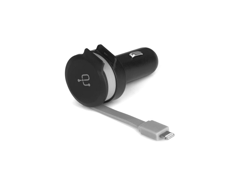 4.8A Car Charger with Built-in Lightning Rolling Ribbon Cable and USB Charging Port