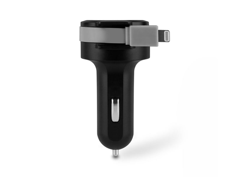 4.8A Car Charger with Built-in Lightning Rolling Ribbon Cable and USB Charging Port