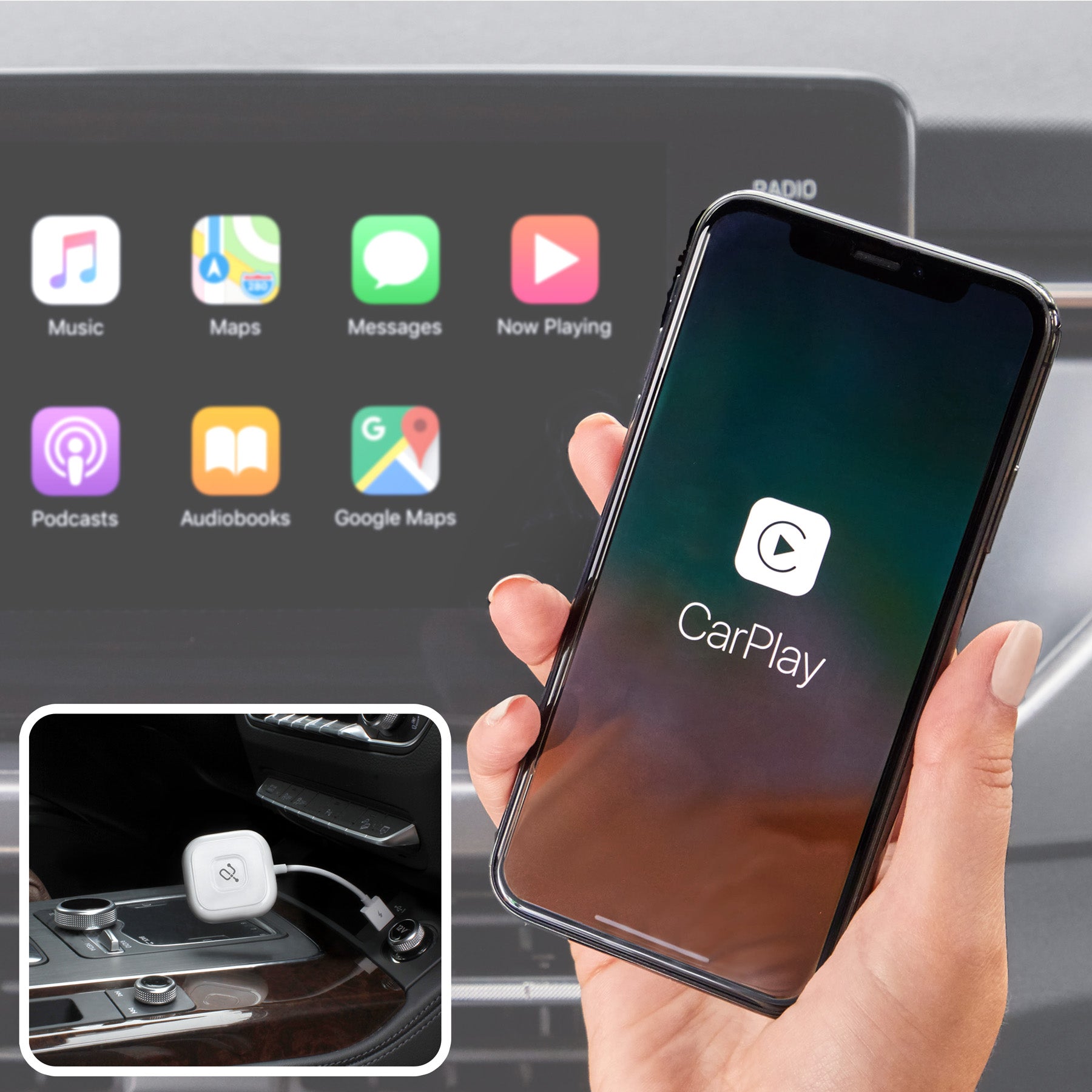 Wireless Apple CarPlay Android Auto Pad - supports iPhone and