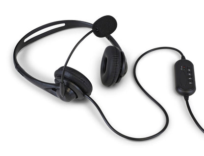 Wired USB Stereo Headset with Noise Reducing Boom Mic and In-Line Controls 
