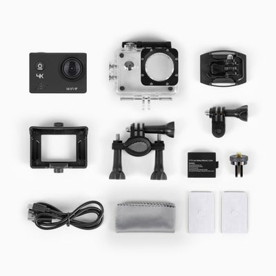 Aluratek 4K Wi-Fi Sports Action Camera PKG contents