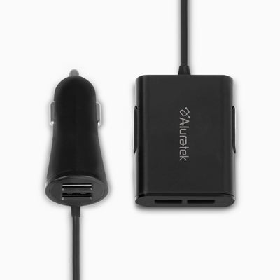 Aluratek 4Port USB Car Charger with Extended Charging Ports Main
