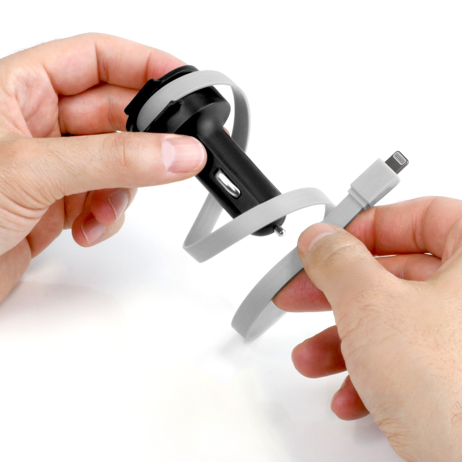 4.8A Car Charger with Built-in Lightning Rolling Ribbon Cable and USB Charging Port